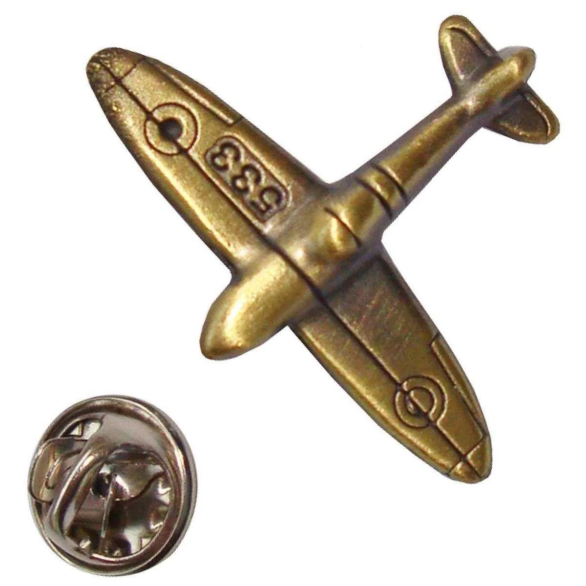 Bassin and Brown Spitfire Airplane Lapel Pin - Antique Bronze - Image 2