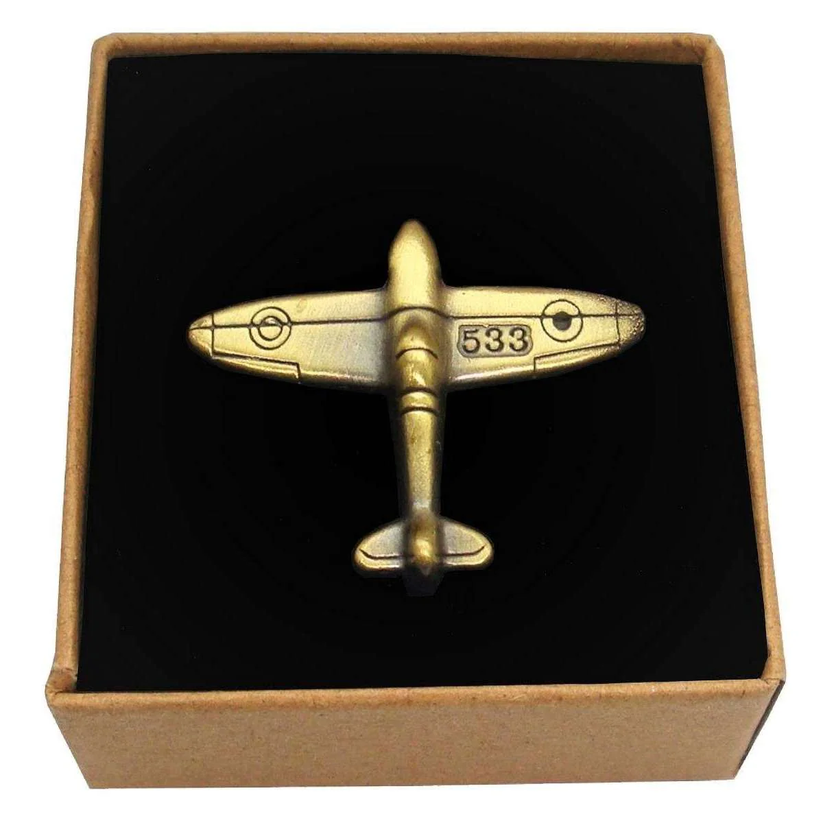 Bassin and Brown Spitfire Airplane Lapel Pin - Antique Bronze - Image 4