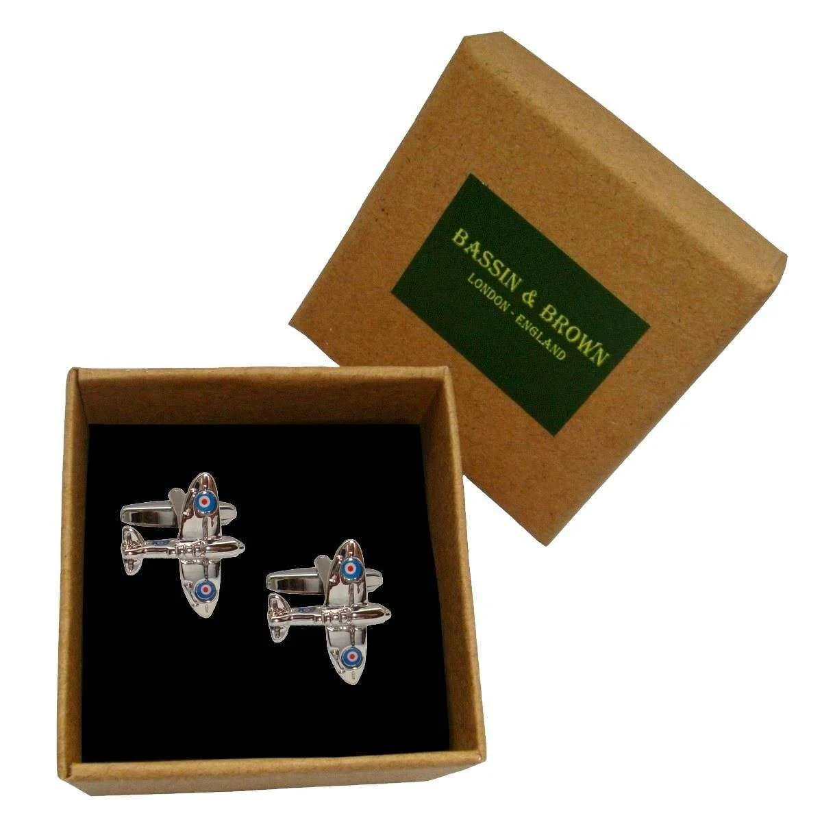 Bassin and Brown Spitfire Plane Cufflinks - Silver - Image 5