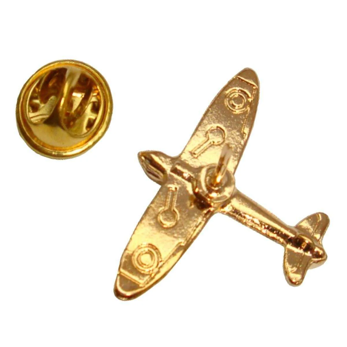 Bassin and Brown Spitfire Plane Lapel Pin - Gold - Image 2