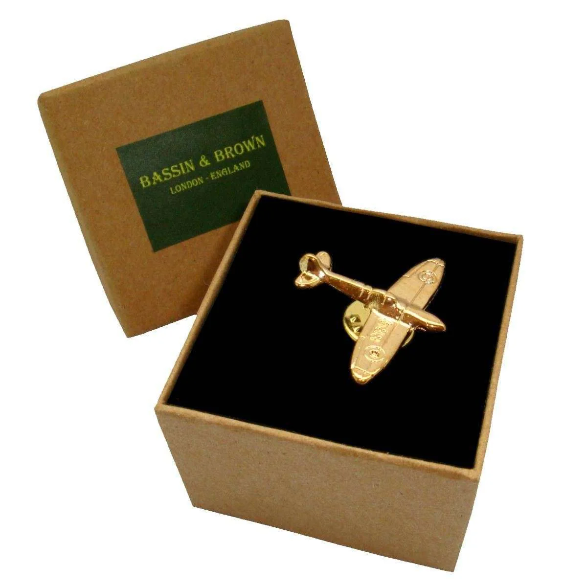Bassin and Brown Spitfire Plane Lapel Pin - Gold - Image 3