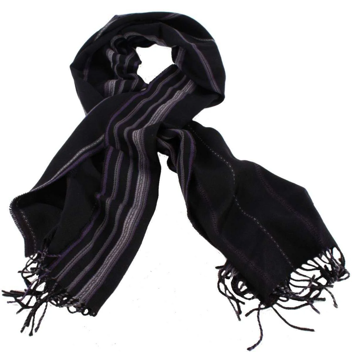 Bassin and Brown Stanley Striped Wool Scarf  - Black/Grey/Purple - Image 2