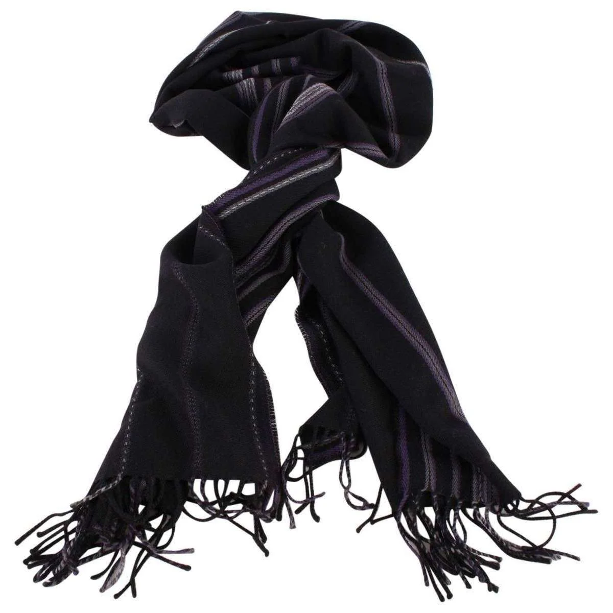 Bassin and Brown Stanley Striped Wool Scarf  - Black/Grey/Purple - Image 4