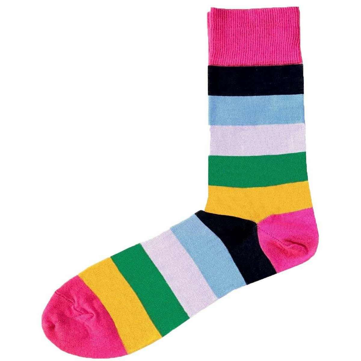 Bassin and Brown Stripe Socks - Pink/Yellow/Green