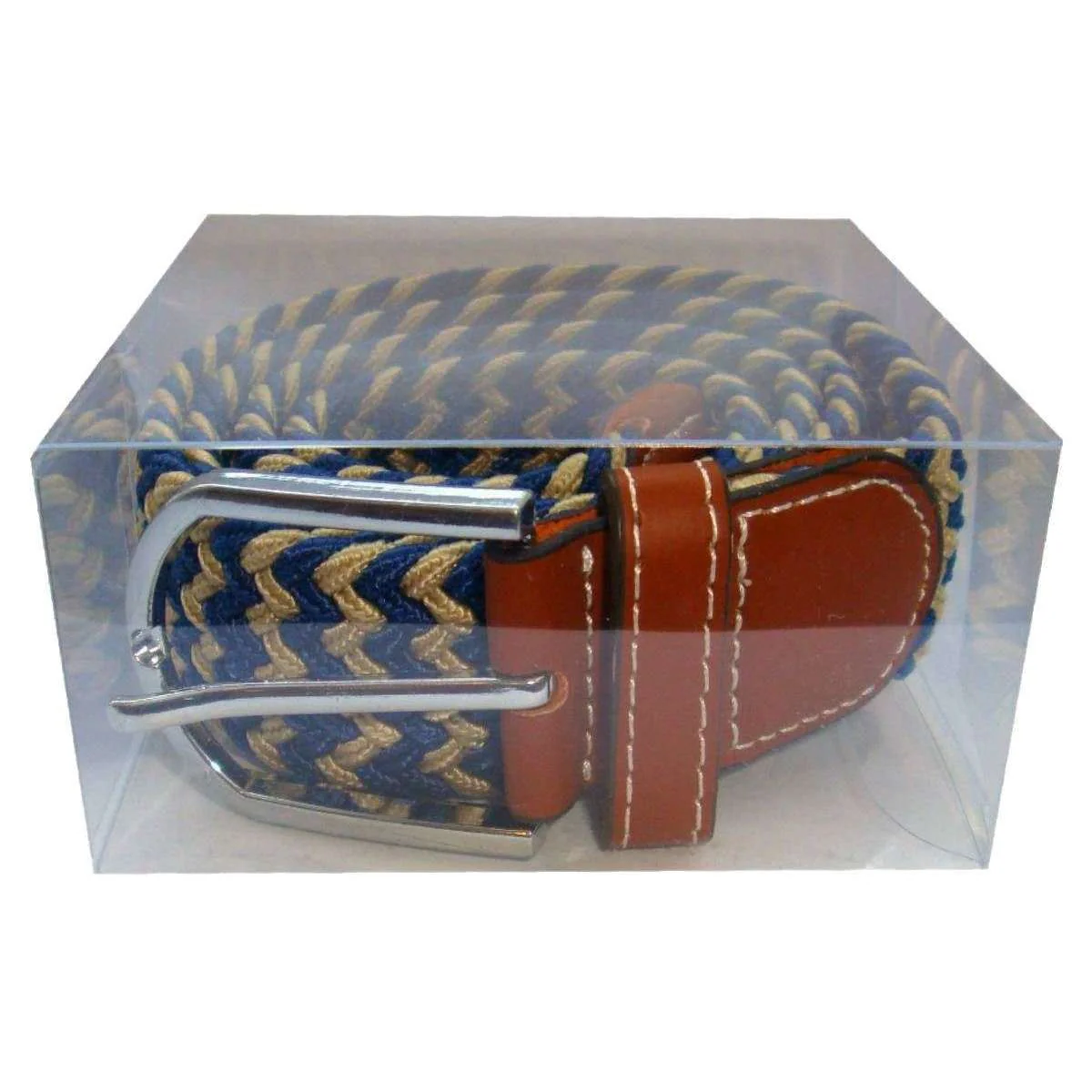 Bassin and Brown Striped Elasticated Woven Belt - Beige/Navy - Image 2