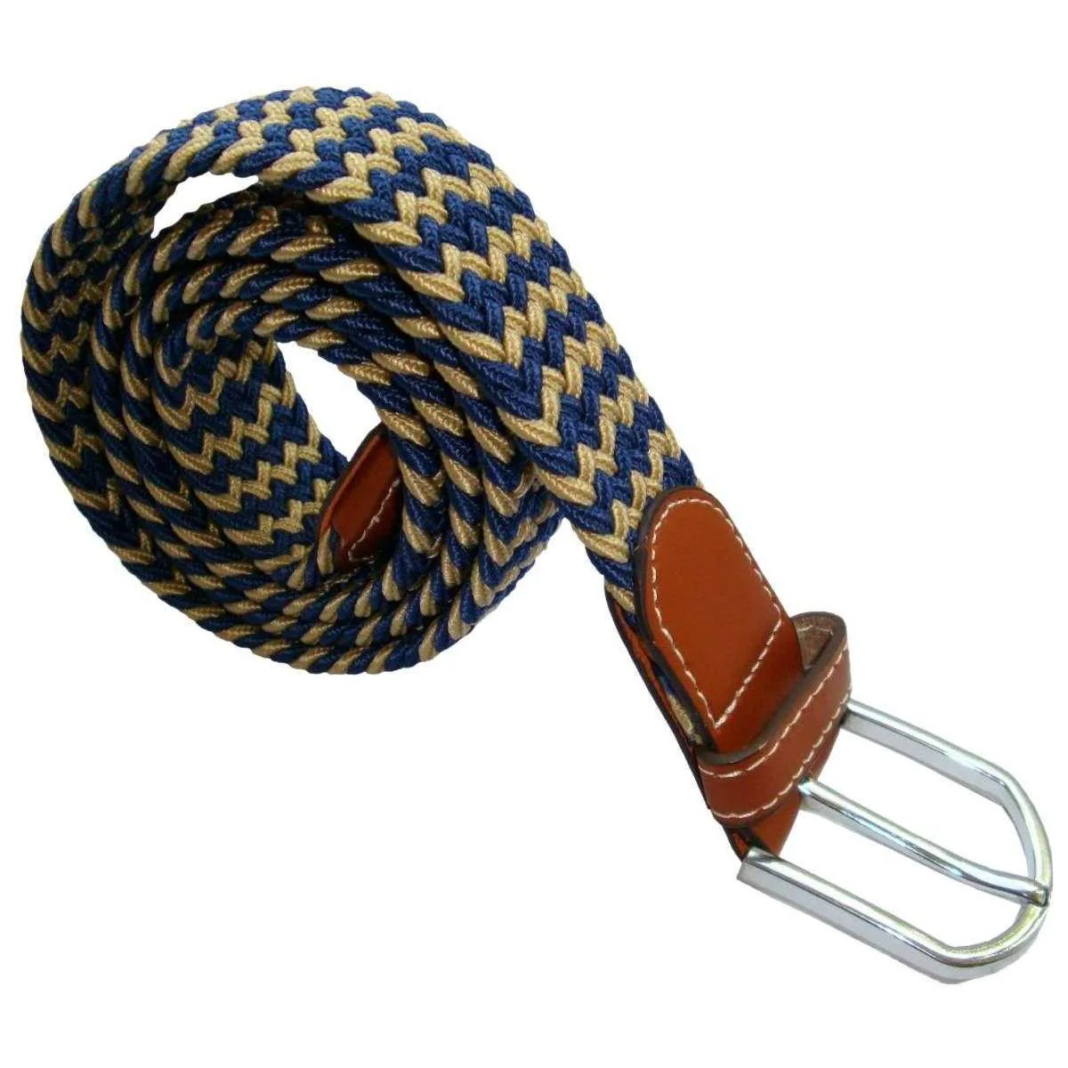 Bassin and Brown Striped Elasticated Woven Belt - Beige/Navy - Image 3
