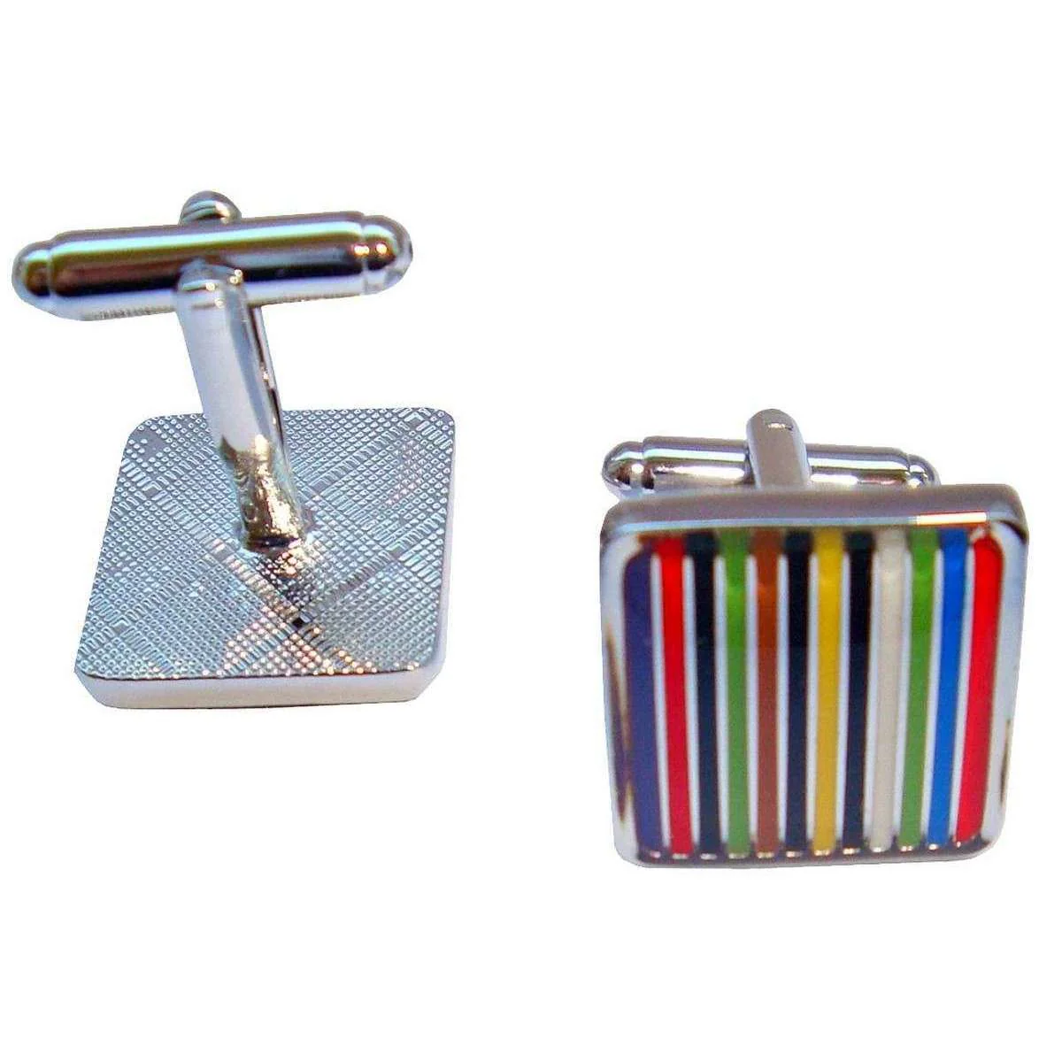 Bassin and Brown Striped Enamel Cufflinks - Multi-colour - Image 2