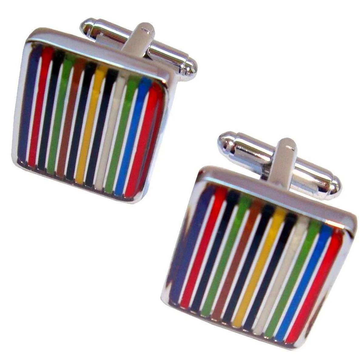 Bassin and Brown Striped Enamel Cufflinks - Multi-colour - Image 3