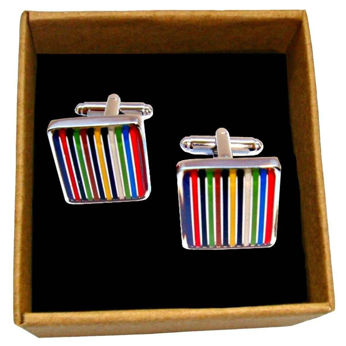 Bassin and Brown Striped Enamel Cufflinks - Multi-colour - Image 4