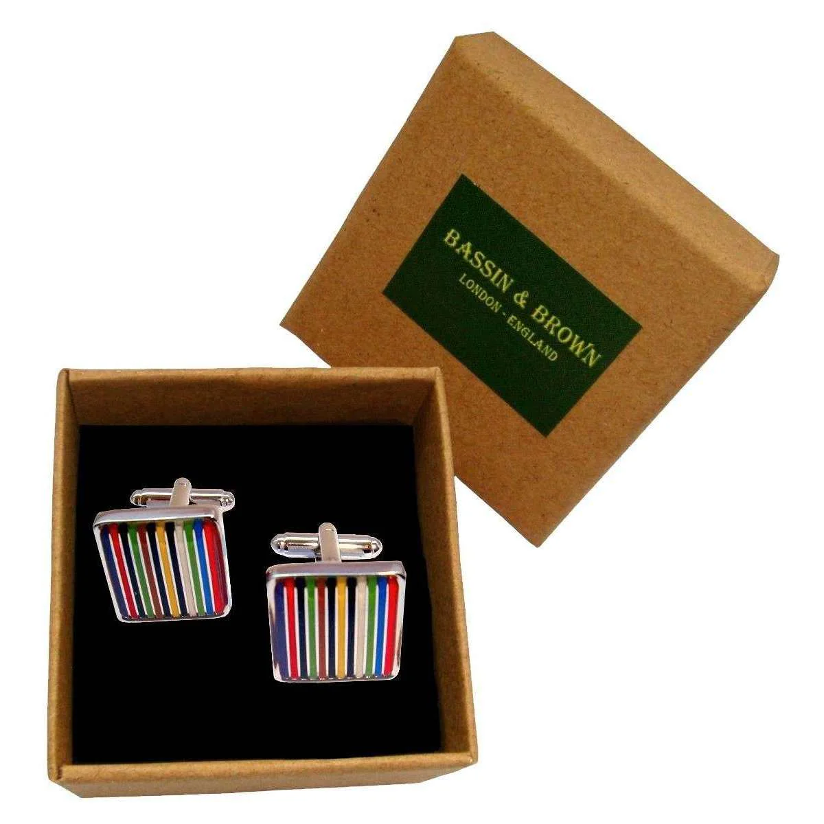 Bassin and Brown Striped Enamel Cufflinks - Multi-colour - Image 5