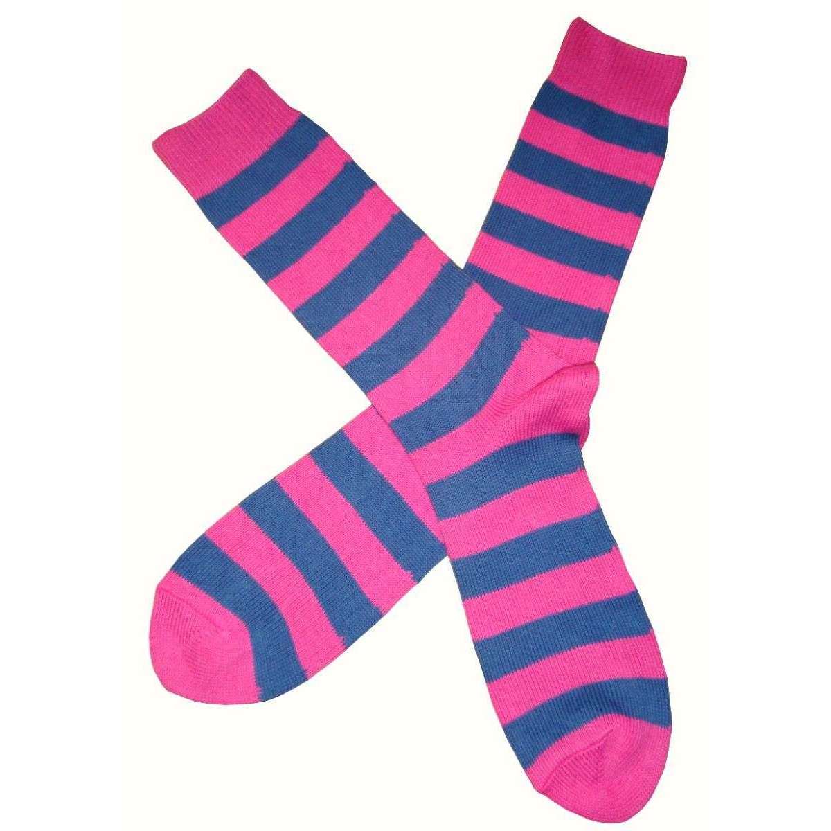 Bassin and Brown Striped Midcalf Socks - Pink/Blue - Image 2
