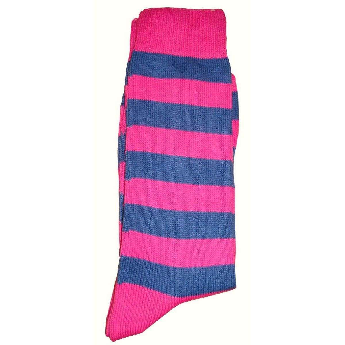 Bassin and Brown Striped Midcalf Socks - Pink/Blue - Image 3