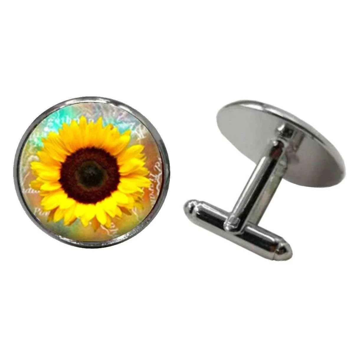 Bassin and Brown Sunflower Cufflinks - Yellow/Brown - Image 2