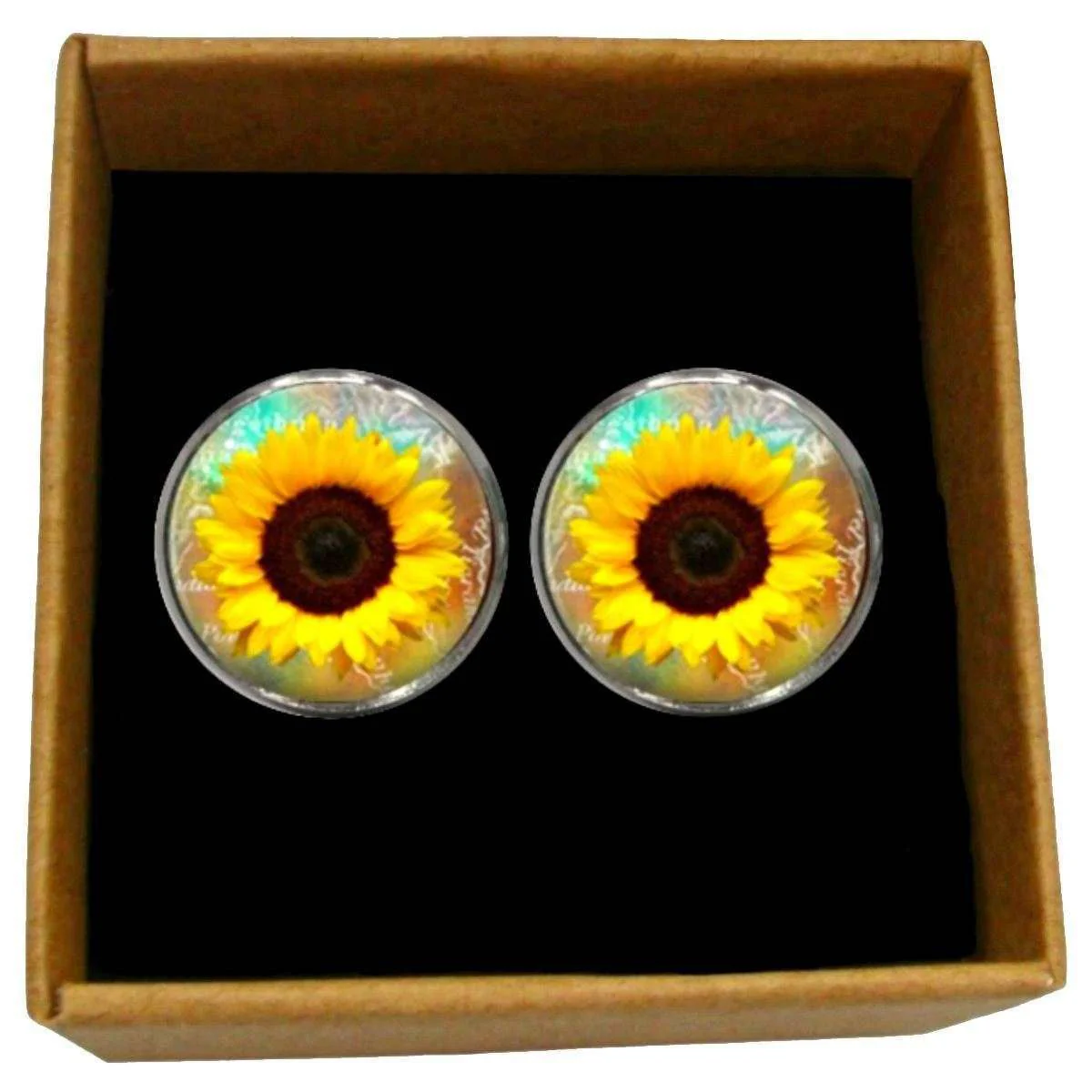 Bassin and Brown Sunflower Cufflinks - Yellow/Brown - Image 4
