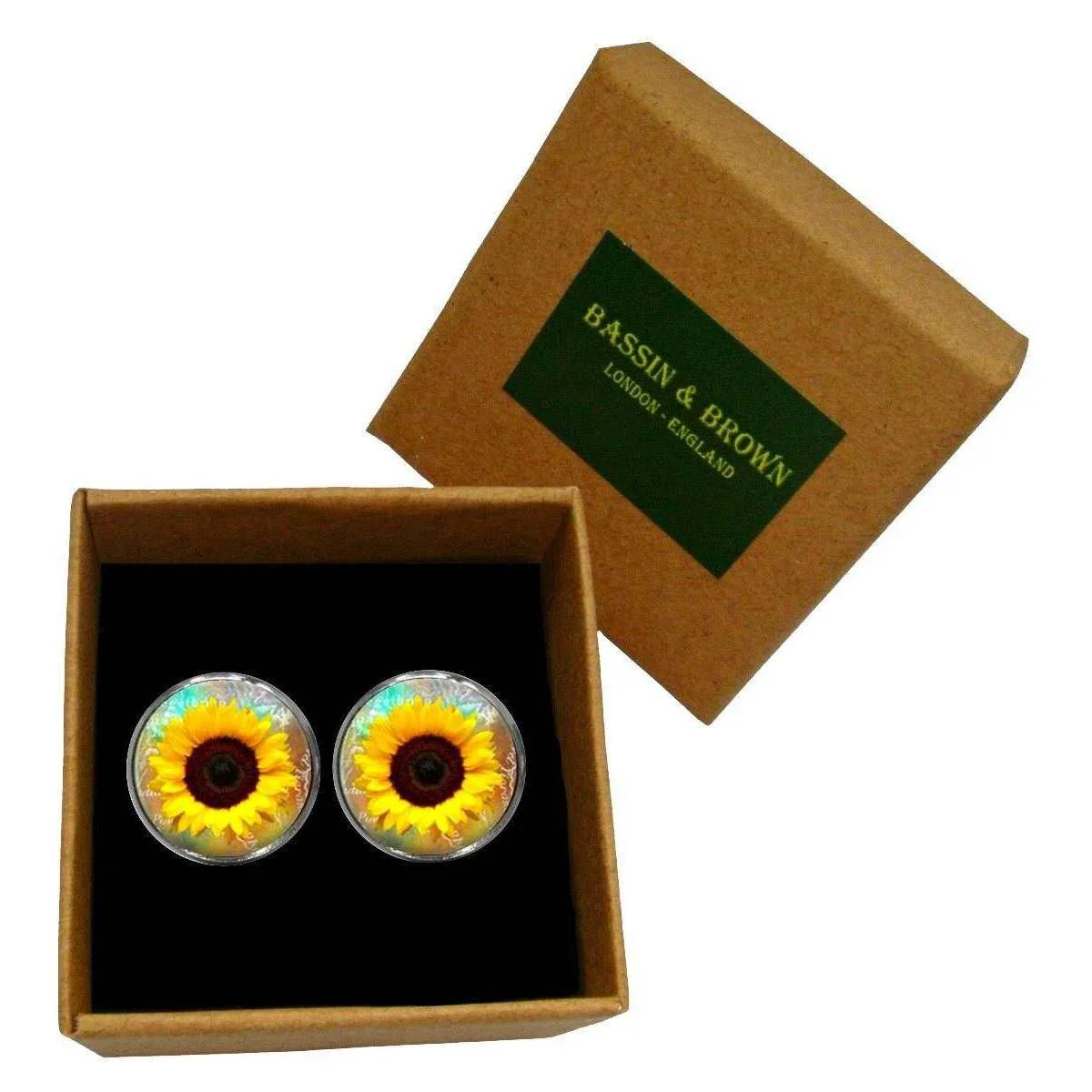 Bassin and Brown Sunflower Cufflinks - Yellow/Brown - Image 5