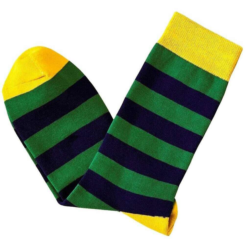 Bassin and Brown Tathame Hooped Striped Socks - Royal Blue/Green/Yellow - Image 2