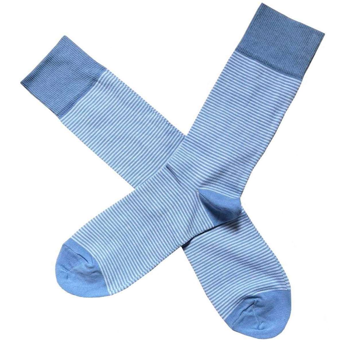 Bassin and Brown Thin Stripe Socks - Light Blue/White - Image 2
