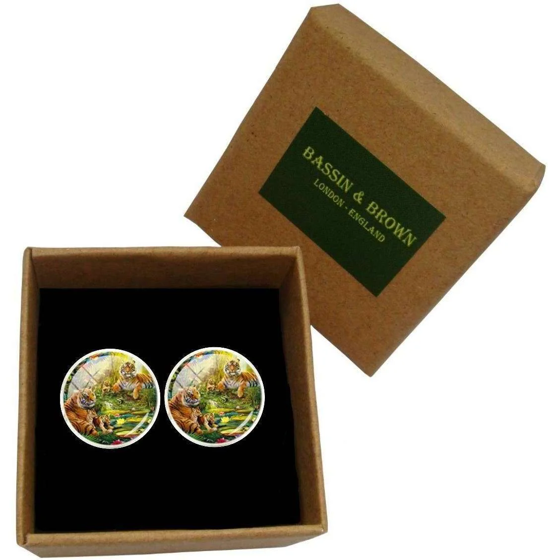 Bassin and Brown Tiger Cufflinks - Orange/Green - Image 6