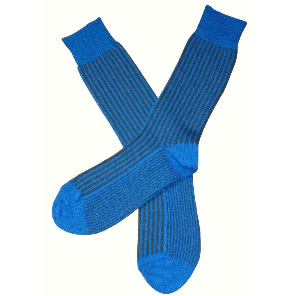 Bassin and Brown Vertical Stripe Midcalf Socks - Blue/Grey - Image 2