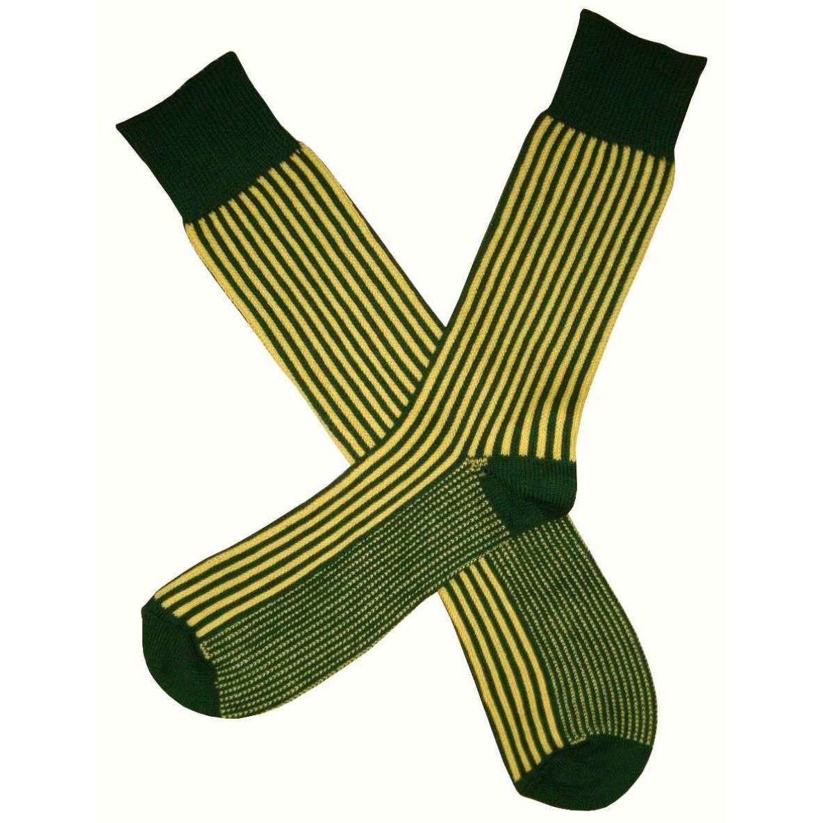 Bassin and Brown Vertical Stripe Midcalf Socks - Green/Yellow - Image 2