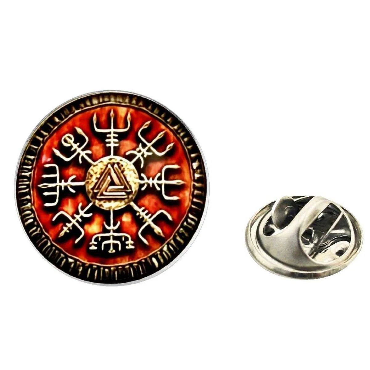 Bassin and Brown Viking Norse Symbol Lapel Pin - Burnt Orange/Antique Silver - Image 2