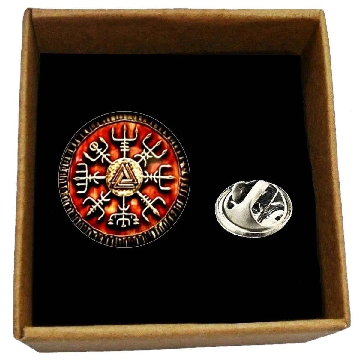 Bassin and Brown Viking Norse Symbol Lapel Pin - Burnt Orange/Antique Silver - Image 3