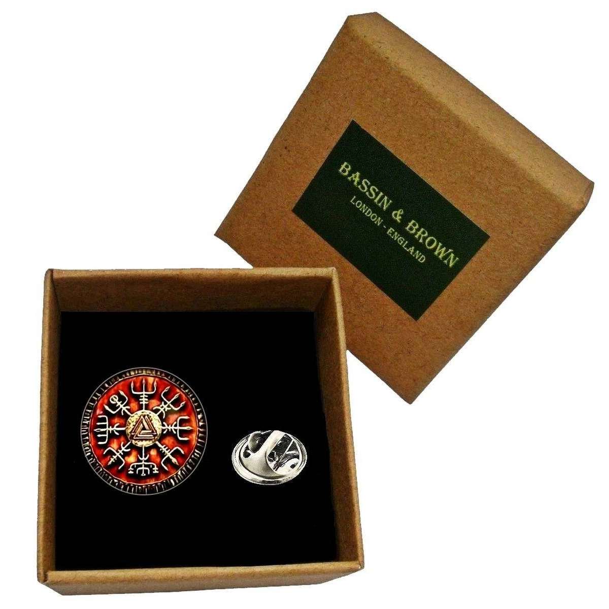 Bassin and Brown Viking Norse Symbol Lapel Pin - Burnt Orange/Antique Silver - Image 4