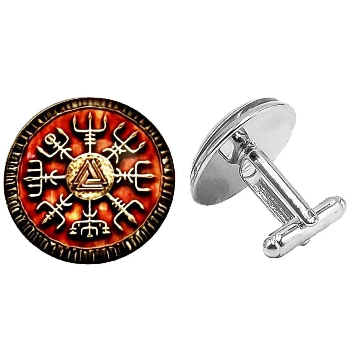 Bassin and Brown Viking Symbol Cufflinks - Burnt Orange/Antique Silver - Image 2