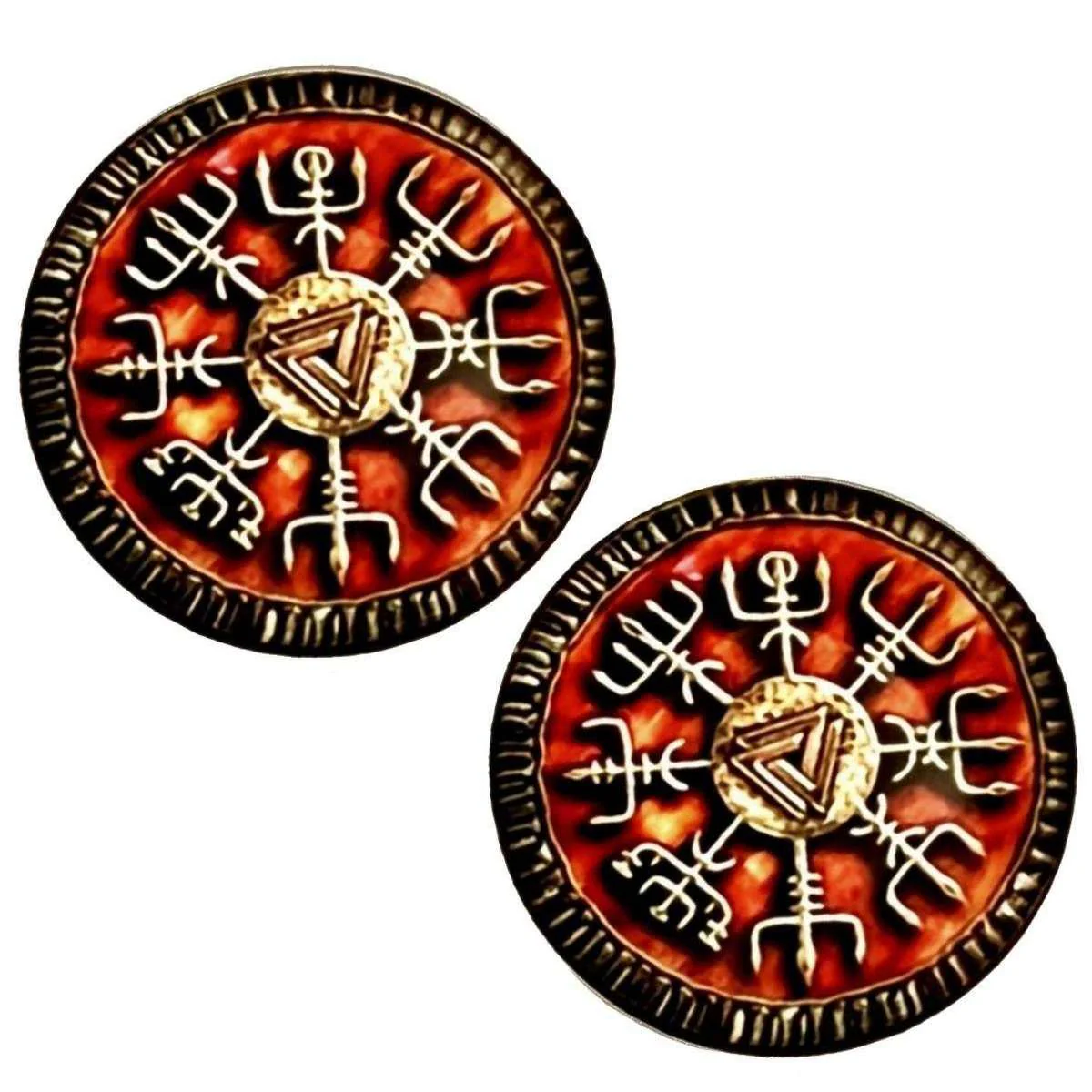 Bassin and Brown Viking Symbol Cufflinks - Burnt Orange/Antique Silver - Image 3