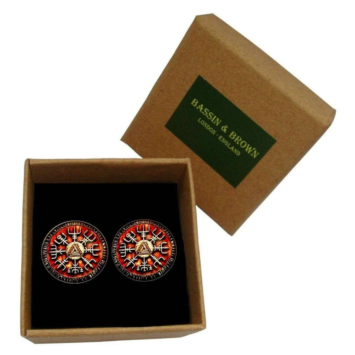 Bassin and Brown Viking Symbol Cufflinks - Burnt Orange/Antique Silver - Image 5