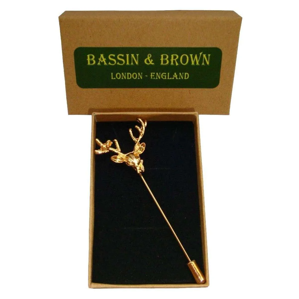 Bassin and Brown Vintage Stag Lapel Pin - Gold - Image 2