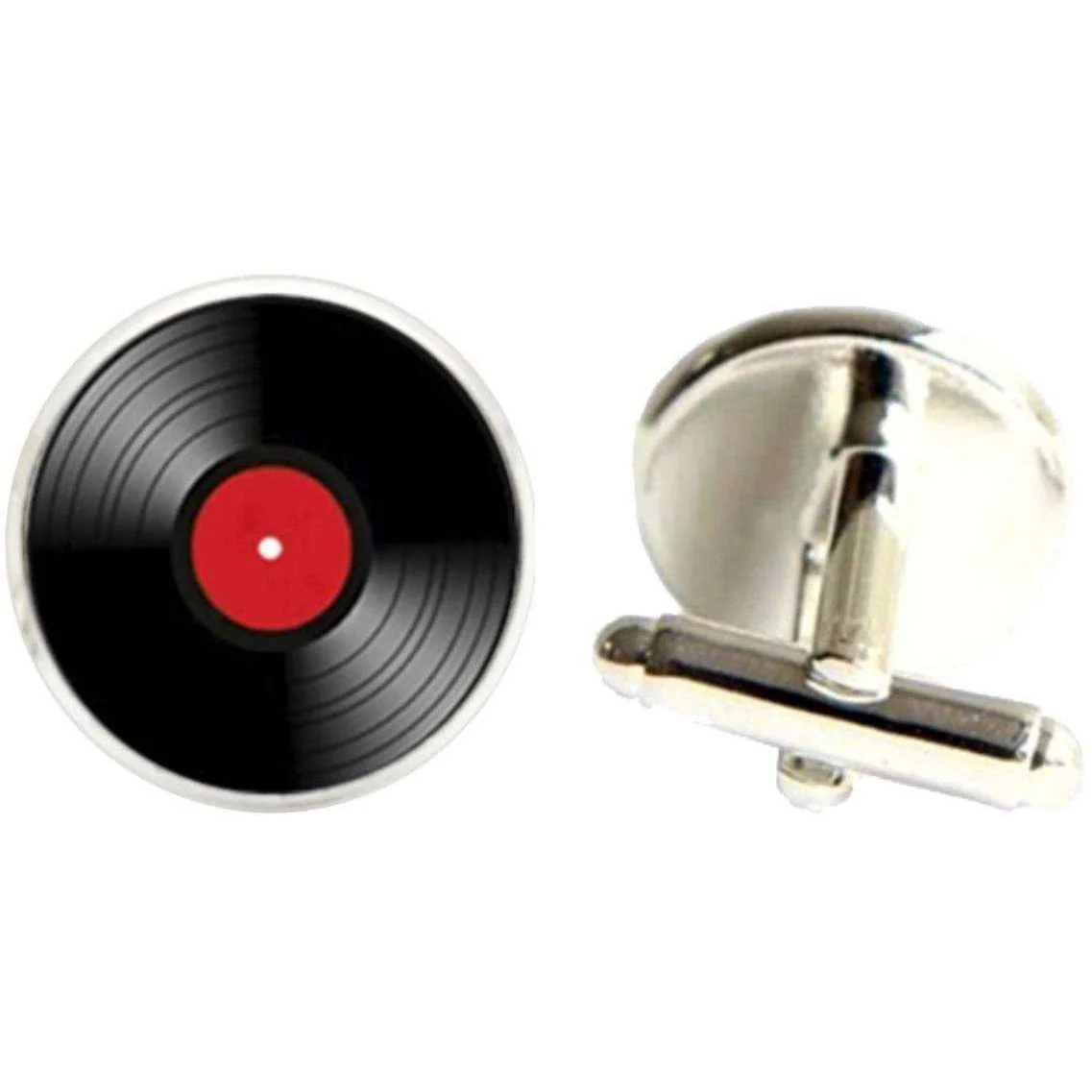 Bassin and Brown Vinyl Disc Cufflinks - Red/Black - Image 3