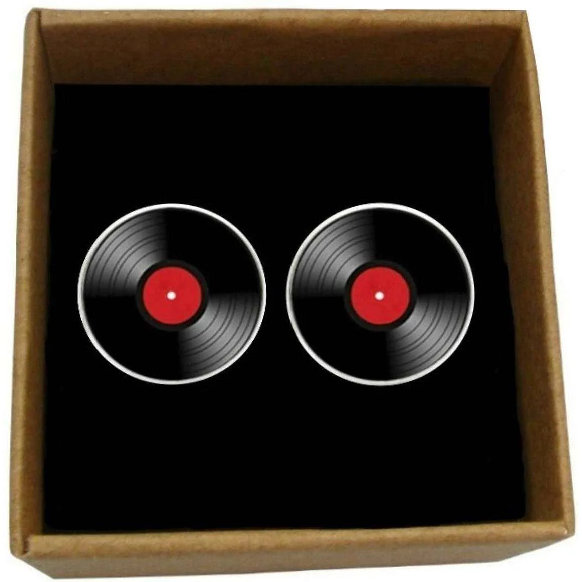 Bassin and Brown Vinyl Disc Cufflinks - Red/Black - Image 5