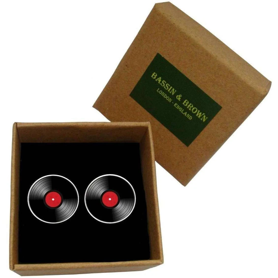 Bassin and Brown Vinyl Disc Cufflinks - Red/Black - Image 6