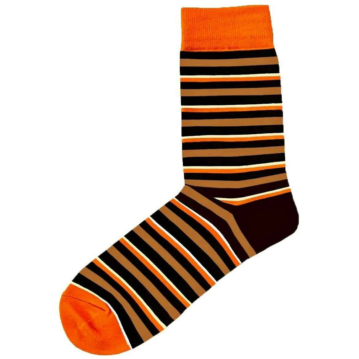 Bassin and Brown Woodrowe Multi Stripe Socks - Orange/Brown/Fawn