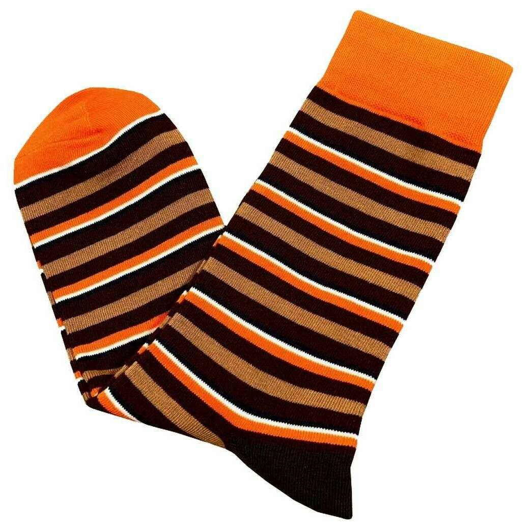 Bassin and Brown Woodrowe Multi Stripe Socks - Orange/Brown/Fawn - Image 2