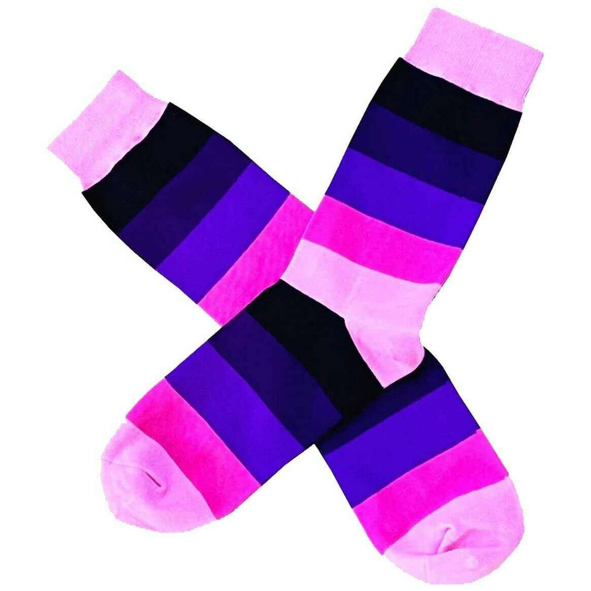 Bassin and Brown Wystan Multi Stripe Socks - Fuchsia/Black/Purple - Image 3