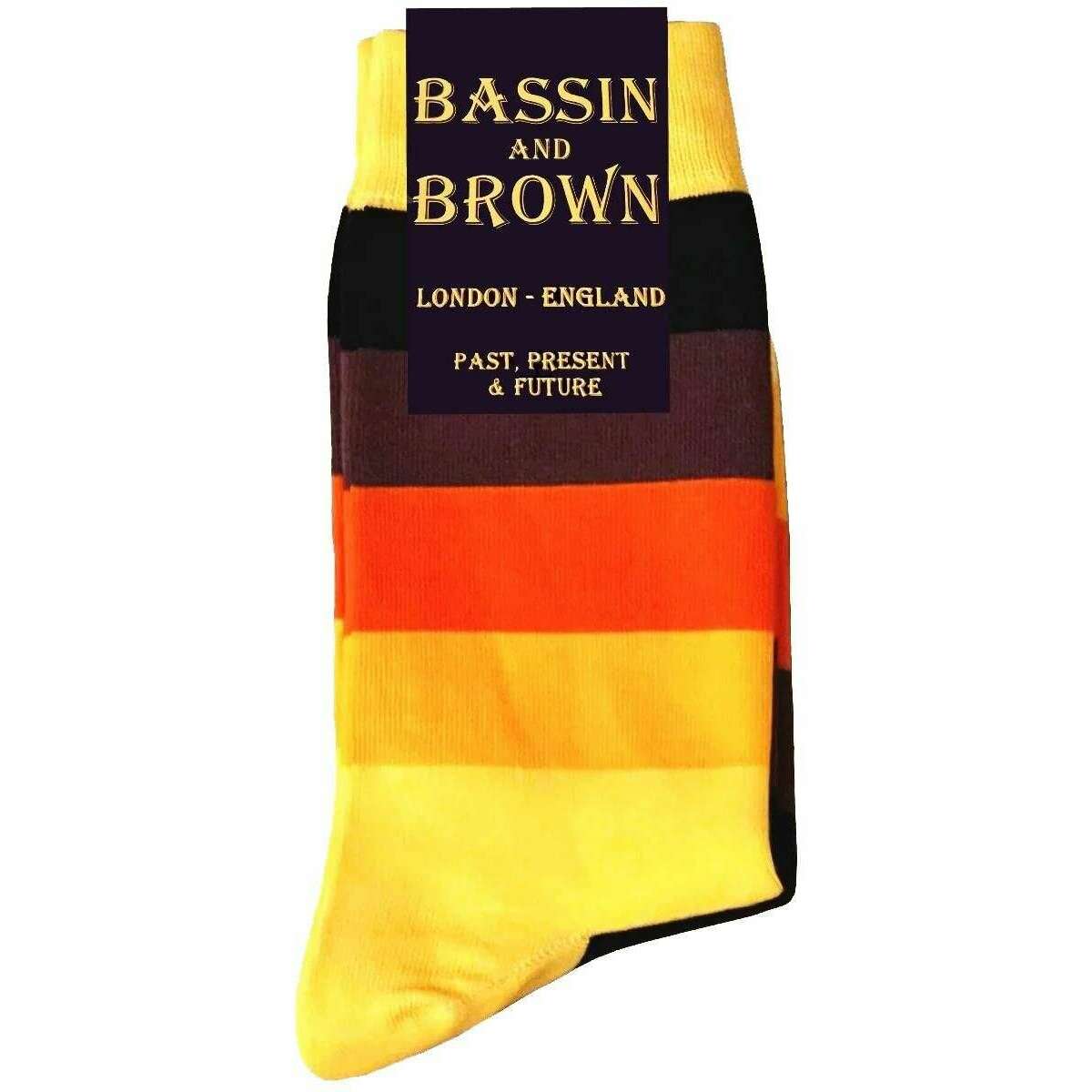 Bassin and Brown Wystan Multi Stripe Socks - Yellow/Orange/Brown - Image 3