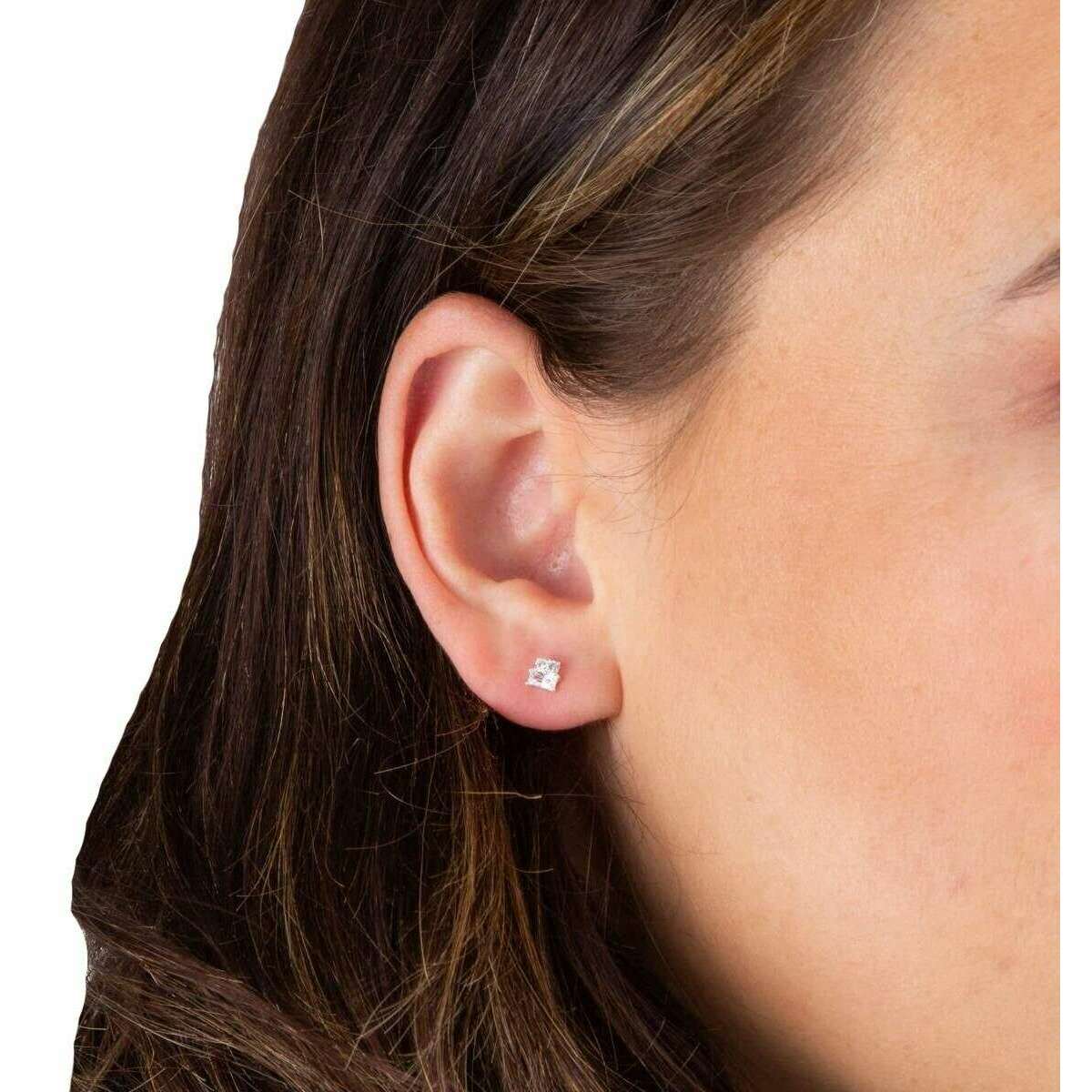Beginnings Baguette and Round Gemstone Stud Earrings - Silver - Image 2