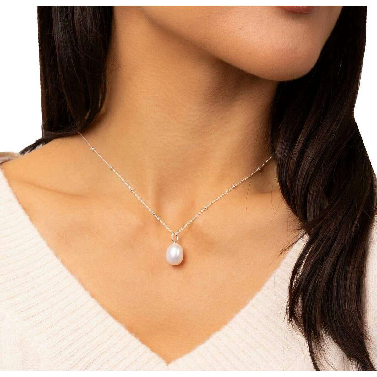 Beginnings Ball Chain Baroque Pearl Pendant - Silver/White - Image 2