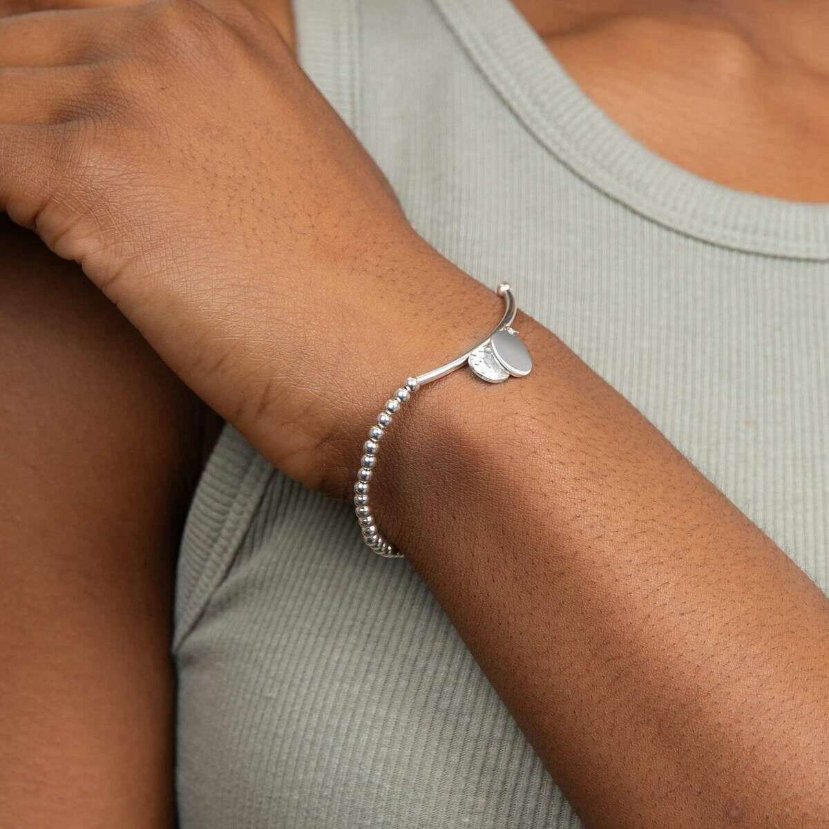Beginnings Beaded Stretch Disc Charm Bracelet - Silver - Image 2