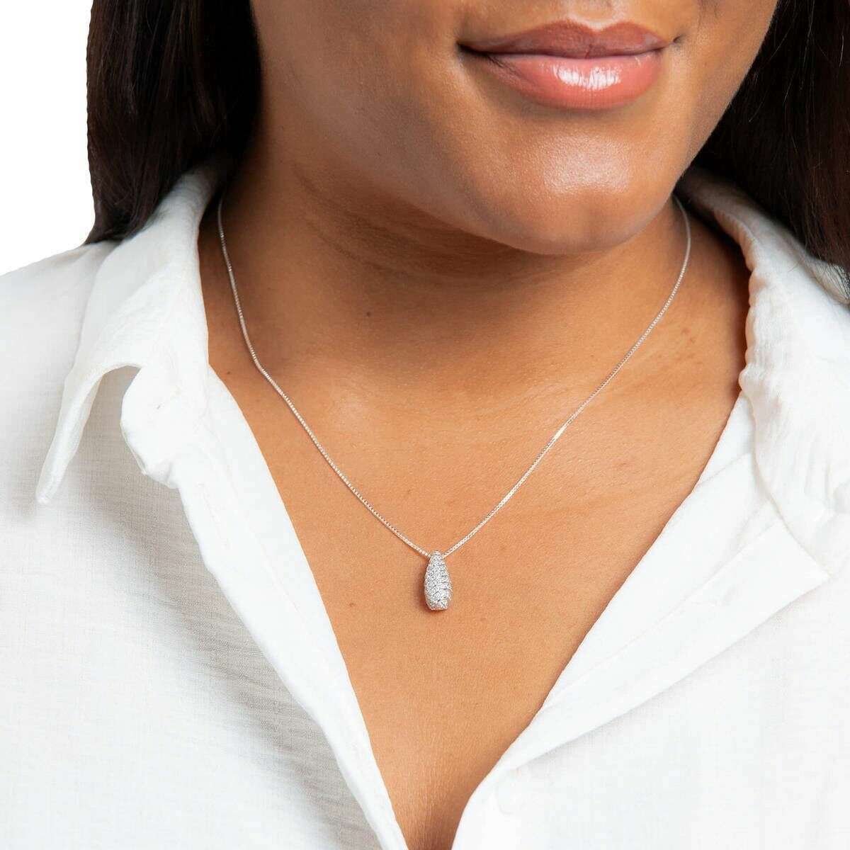 Beginnings Channel Set Droplet Pendant - Silver - Image 2