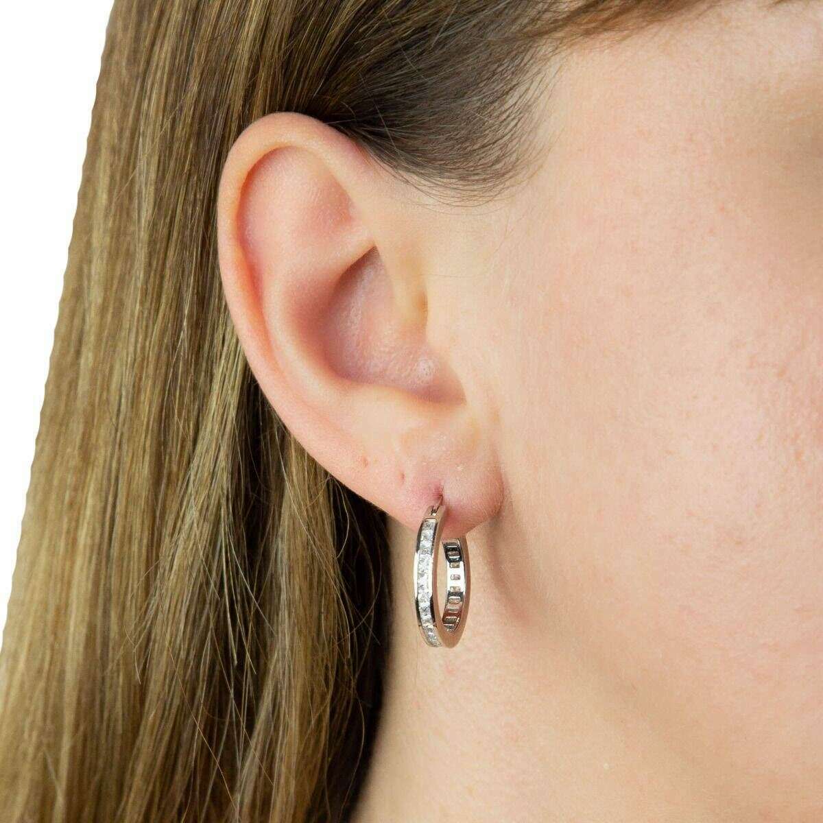Beginnings Channel Set Gemstone Hoop Earrings - Silver - Image 2