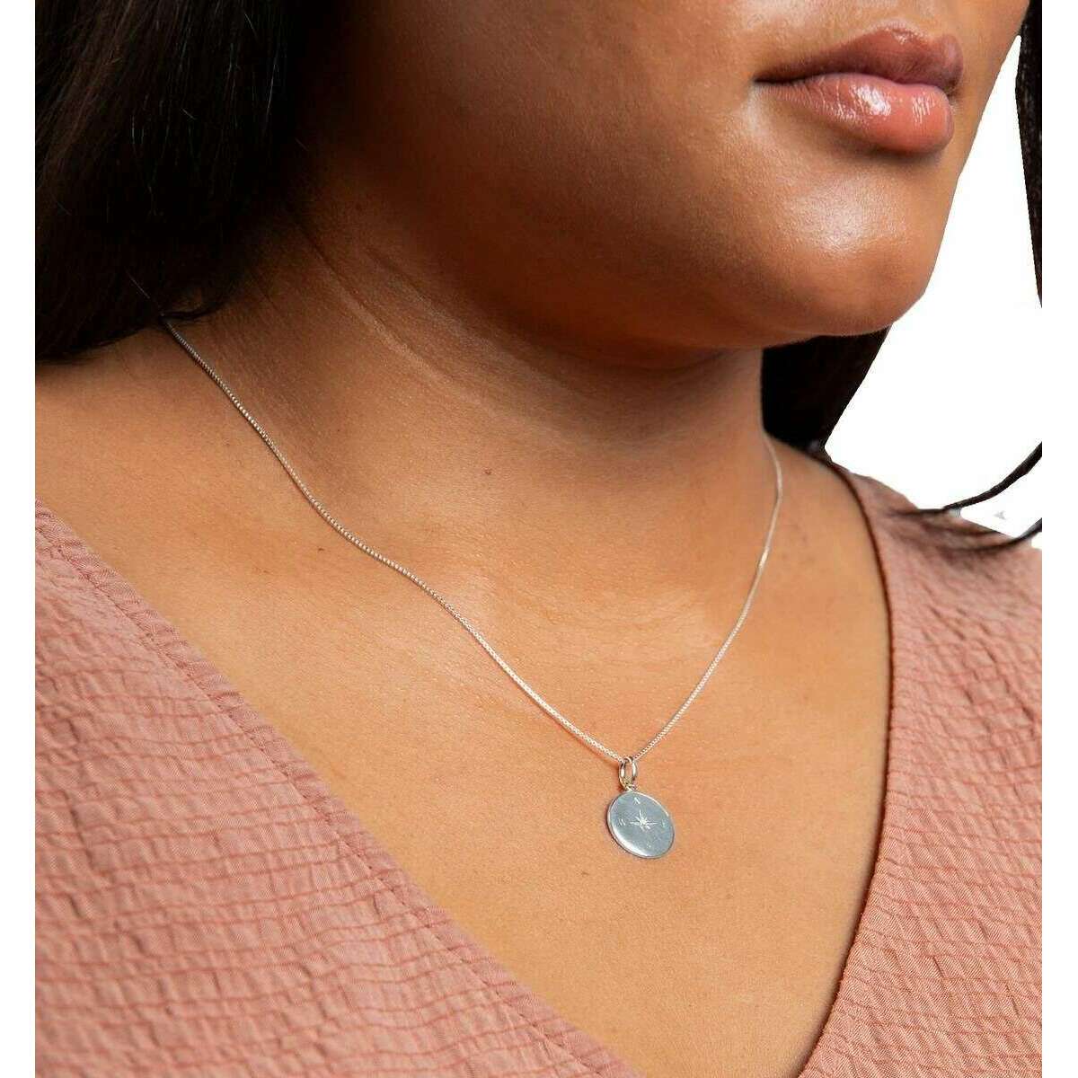 Beginnings Compass Design Disc Pendant - Silver - Image 2