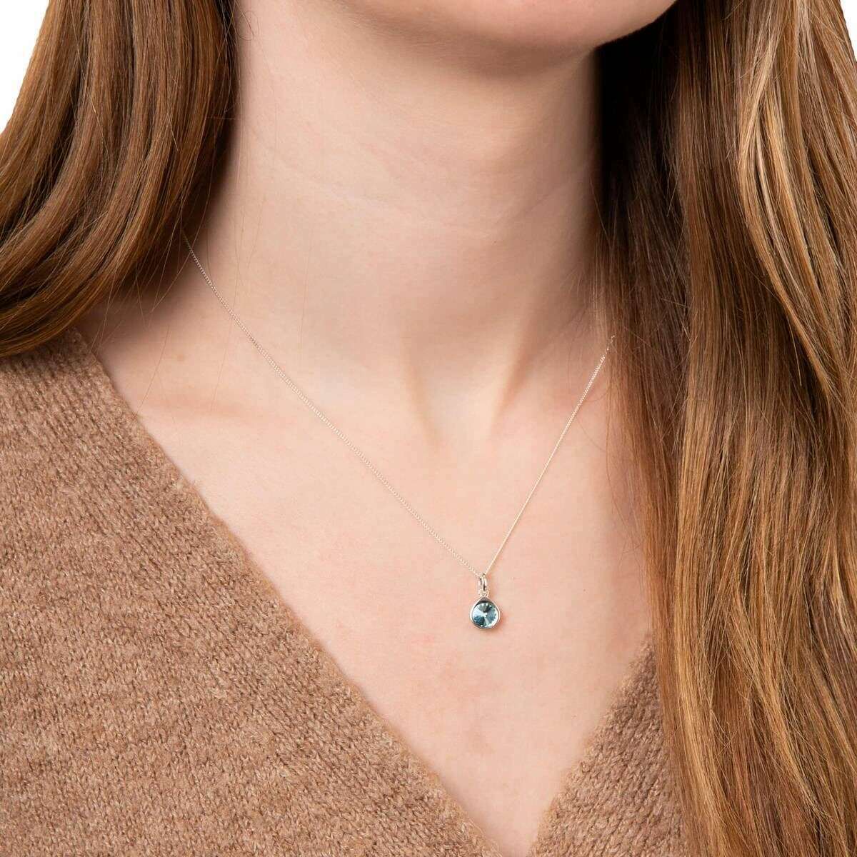 Beginnings Crystal Teardrop Pendant - Silver/Aqua Blue - Image 2