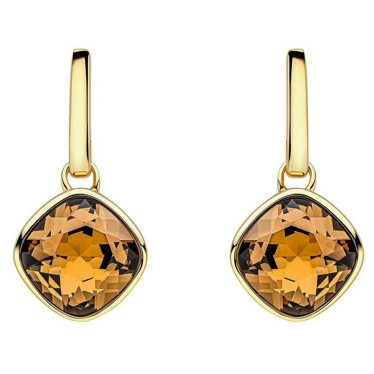 Beginnings Cushion Cut Crystal Drop Stud Earrings - Gold/Topaz Brown