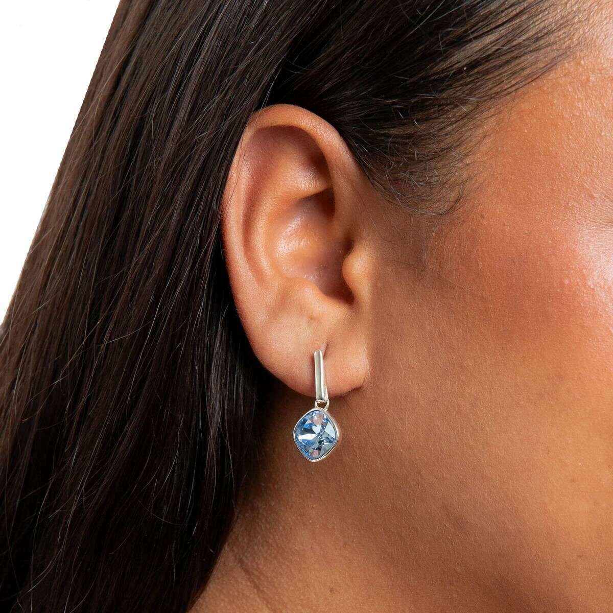 Beginnings Cushion Cut Crystal Drop Stud Earrings - Silver/Blue - Image 2