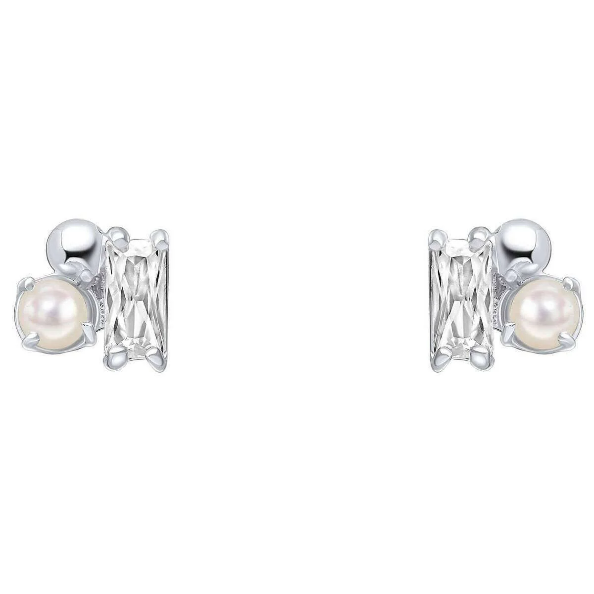 Beginnings Dainty Cluster Stud Earrings - Silver/White
