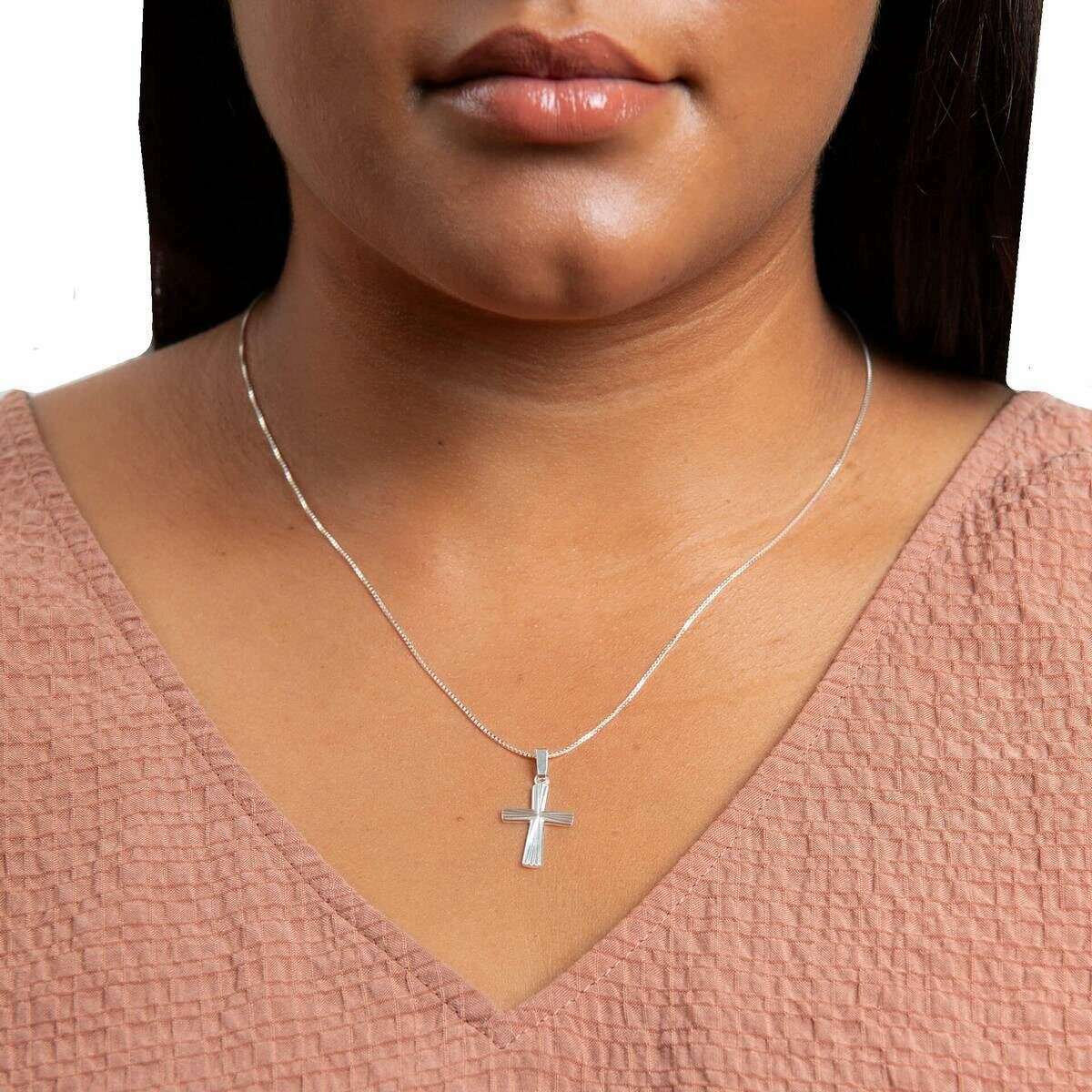 Beginnings Diamond Cut Detailed Cross Pendant - Silver - Image 2
