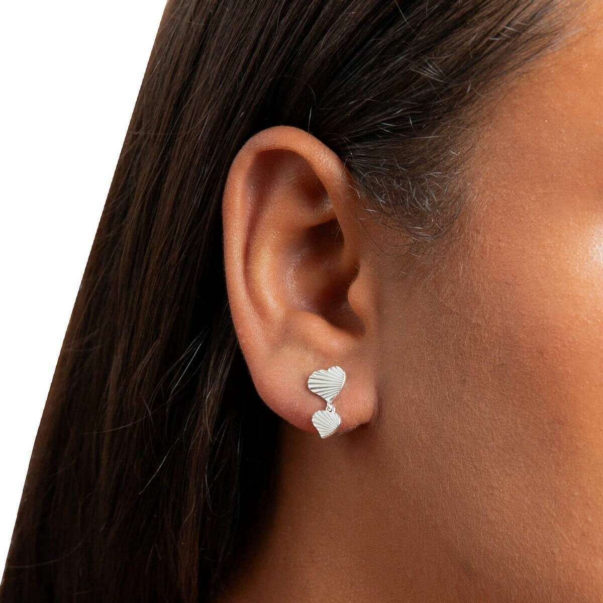 Beginnings Diamond Cut Double Heart Drop Earrings - Silver - Image 2